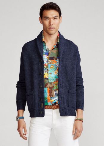 Ralph Lauren Bavlněné Shawl-Collar Cardigan Tmavě Blankyt | 2n9YfwcP