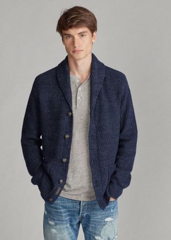 Ralph Lauren Bavlněné Shawl-Collar Cardigan Tmavě Blankyt | rbVENkED