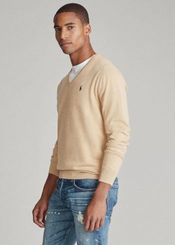 Ralph Lauren Bavlněné V-Neck Svetrové Hnědé | pJl1ENRa