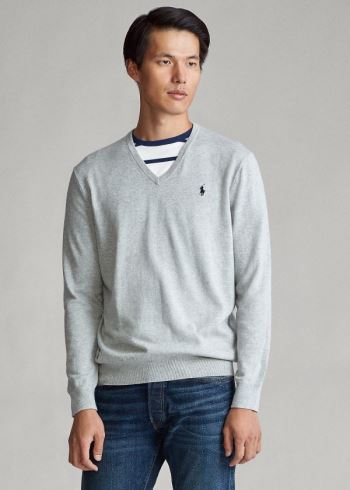 Ralph Lauren Bavlněné V-Neck Svetrové Šedé | pJz934pC