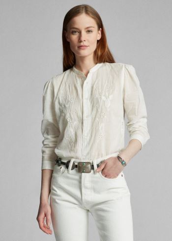 Ralph Lauren Bavlněné Voile Blouse Bílé | Qqj99Hok