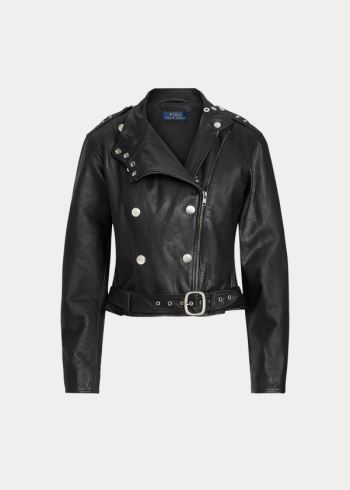 Ralph Lauren Belted Calfskin Jacket Černé | 8VNVAQef