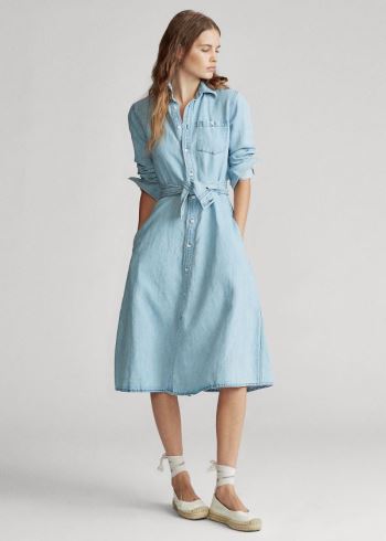 Ralph Lauren Belted Denim Shirtdress Světle Indigo | VFCSXUSt