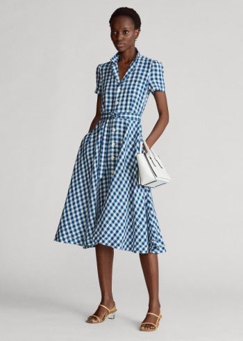 Ralph Lauren Belted Linen Midi Šaty Blankyt Bílé | TBcypmz0