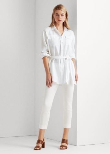 Ralph Lauren Belted Linen Shirt Bílé | qlThW5UJ