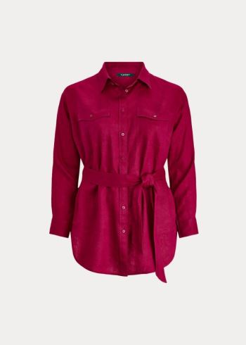 Ralph Lauren Belted Linen Shirt Světle Fuchsie | aiVZowRX