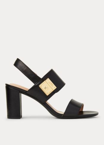 Ralph Lauren Braidan Læder Sandal Černé | 2HUGmaUd