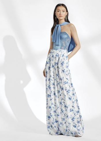 Ralph Lauren Brenda Floral Široké-Leg Pant Blankyt Bílé | YH3hJZOg