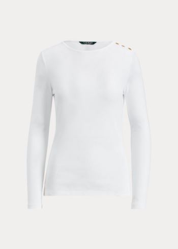 Ralph Lauren Button-Shoulder Crewneck Top Bílé | 8pC6ruQJ