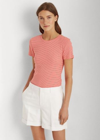Ralph Lauren Button-Trim Striped Bavlněné Top Červené Bílé | bRftd16d