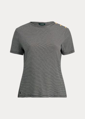 Ralph Lauren Button-Trim Striped Bavlněné Top Černé Krém | ptMZUudK