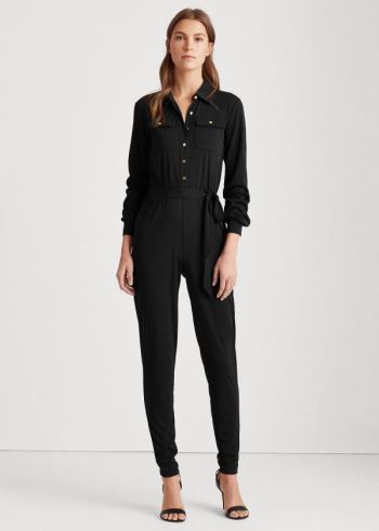Ralph Lauren Buttoned Jersey Jumpsuit Černé | QpvUHXI6