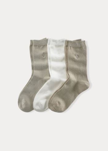 Ralph Lauren Byty Knit Crew Sock 3-Pack Bílé Šedé | 3Hkd2v0k