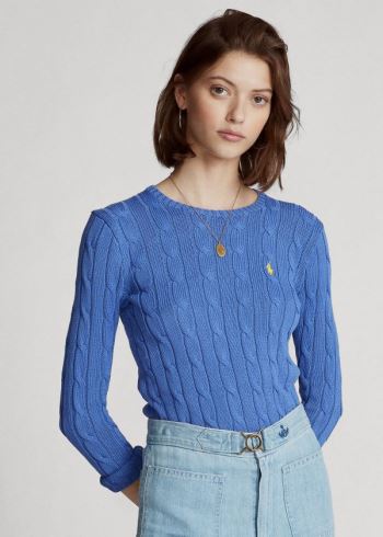 Ralph Lauren Cable-Knit Bavlněné Svetrové Blankyt | 4FQGhsLF