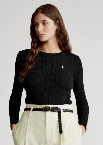 Ralph Lauren Cable-Knit Bavlněné Svetrové Černé Bílé | 56zaAfYd