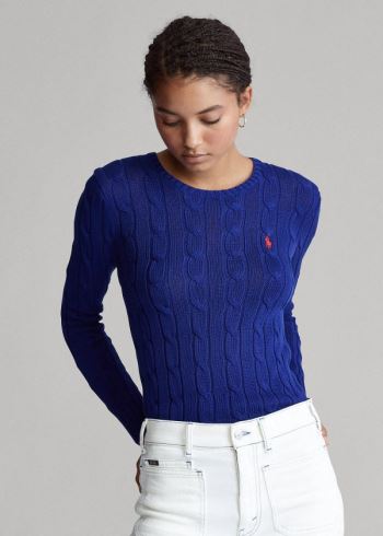 Ralph Lauren Cable-Knit Bavlněné Svetrové Královská Modrá Blankyt | Qm8fvrKt