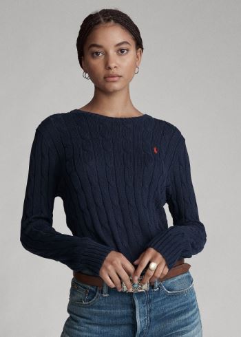 Ralph Lauren Cable-Knit Bavlněné Svetrové Tmavě Blankyt | W0ONaooI