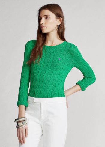 Ralph Lauren Cable-Knit Bavlněné Svetrové Zelene | a7h69CPH