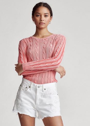 Ralph Lauren Cable-Knit Bavlněné Svetrové Růžové | gaVjkufw