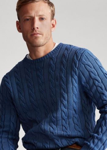 Ralph Lauren Cable-Knit Bavlněné Svetrové Královská Modrá Blankyt | sXKH4FBy