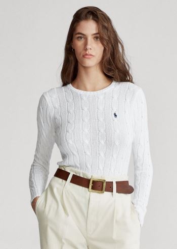 Ralph Lauren Cable-Knit Bavlněné Svetrové Bílé | wEQgpQs6