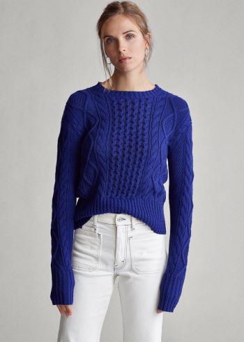 Ralph Lauren Cable-Knit Bavlněné Svetrové Královská Modrá Blankyt | wzSHAecd