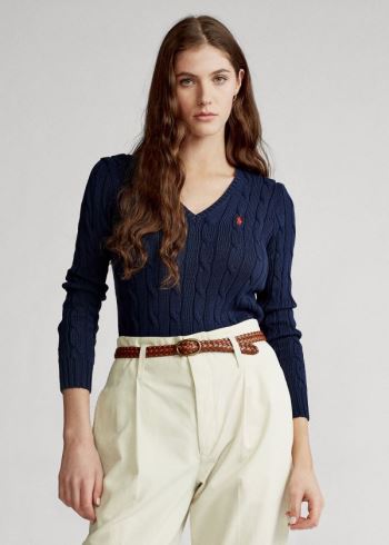 Ralph Lauren Cable-Knit V-Neck Svetrové Tmavě Blankyt | Apu67Ctj