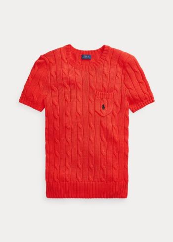 Ralph Lauren Cable Krátké-Sleeve Svetrové Červené | APKRQlZ7