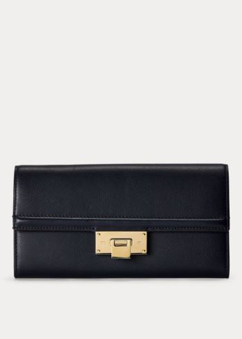 Ralph Lauren Calfskin Hinge-Lock Wallet Tmavě Blankyt | W7wKNjPc