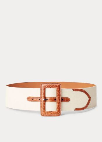 Ralph Lauren Calfskin-Trim Platene Belt Hnědé Krém | TzKGCrUI