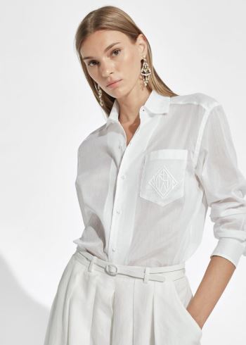 Ralph Lauren Capri Bavlněné Organdy Shirt Bílé | ttZgsbua