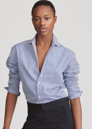 Ralph Lauren Capri Striped Bavlněné Shirt Bílé Blankyt | sowDvHcq