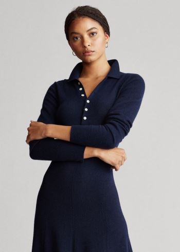Ralph Lauren Cashmere A-Line Šaty Tmavě Blankyt | X23V3ZpH