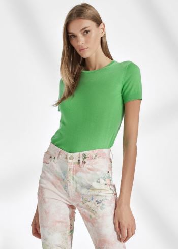 Ralph Lauren Cashmere Krátké-Sleeve Svetrové Mátově Zelená Zelene | 0UKVCdH5