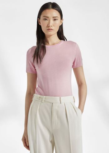 Ralph Lauren Cashmere Krátké-Sleeve Svetrové Růžové | A6dpYAZz