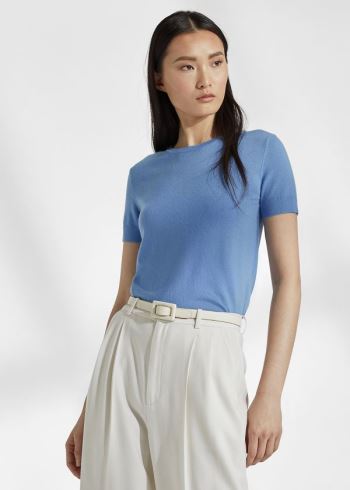 Ralph Lauren Cashmere Krátké-Sleeve Svetrové Blankyt | LrgNvn7J