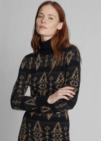 Ralph Lauren Cashmere-Silk Svetrové Šaty Černé Hnědé | WJXHacgL