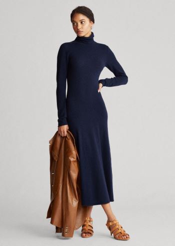 Ralph Lauren Cashmere Turtleneck Šaty Tmavě Blankyt | CKag6iGx