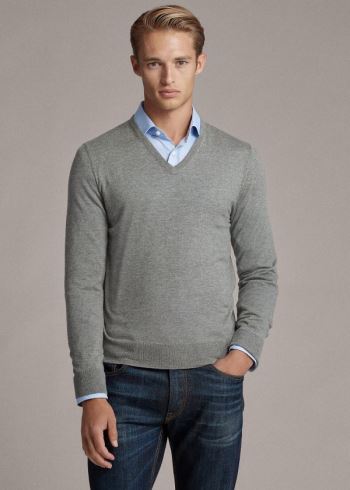 Ralph Lauren Cashmere V-Neck Svetrové Světle Šedé | UKyPXwSy