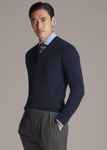 Ralph Lauren Cashmere V-Neck Svetrové Tmavě Blankyt | OfZOiPo0
