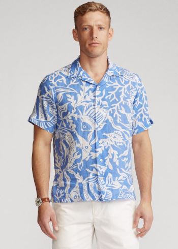 Ralph Lauren Classic Fit Print Linen Shirt Blankyt Bílé | bQTrD9hA