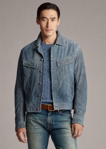 Ralph Lauren Clifton Semišové Trucker Jacket Světle Blankyt | nkDKgmTh