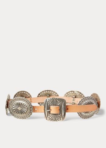 Ralph Lauren Concho Læder Belt Hnědožlutý Stříbrné | Hh9QXxa1