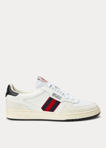 Ralph Lauren Court Læder Sneakers Bílé Tmavě Blankyt Červené | tWaPD9r3