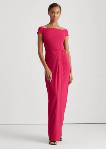 Ralph Lauren Crepe Off-the-Shoulder Šaty Světle Fuchsie | nQze9HNU
