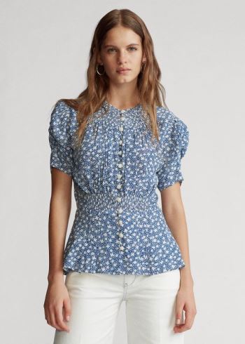 Ralph Lauren Crepe Peplum Blouse Blankyt Bílé | Agu1sGIJ