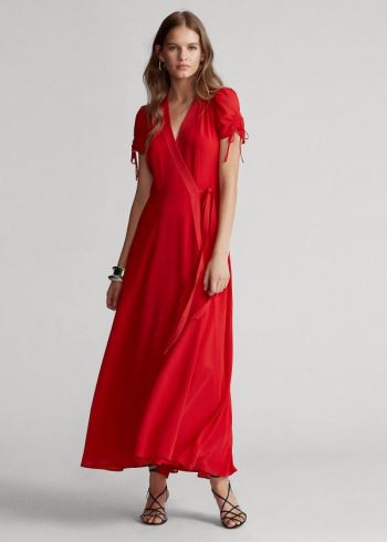 Ralph Lauren Crepe Wrap Šaty Červené | 2g3y67Ot