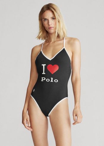 Ralph Lauren Crisscross-Páskové One-Piece Černé | LzUyjxHu