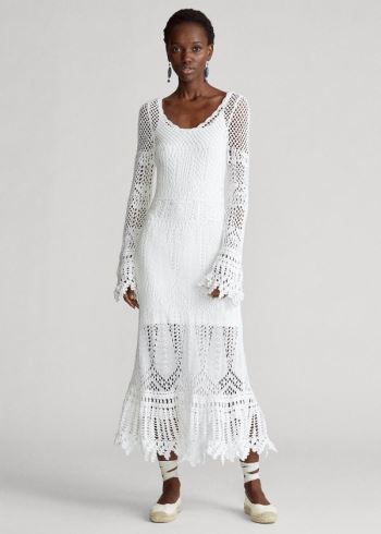 Ralph Lauren Crocheted Bavlněné Šaty Bílé | IvCKuwmL