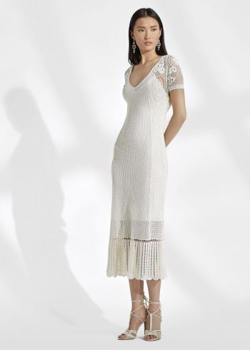 Ralph Lauren Crocheted Silk Šaty Krém | KP6nBtLg